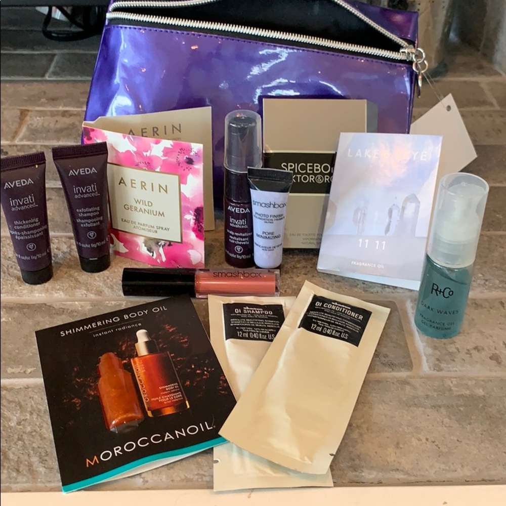 Sample sizes: Smashbox,Aveda, Davies, Moroccan oil